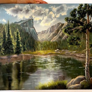 Rocky Mountain Oil Painting Original Art 20X16 Inches Canvas Dream Lake Colorado Landscape