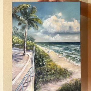 Florida Original Oil Painting Palm Beach Coast Seascape Hand-Painted on Canvas 16X12 Inches