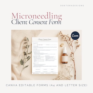 Microneedling Consent Form Editable Canva Spa Clinic Waiver Printable A4 & US Letter Printable Skincare Treatment Client Form Salon Form