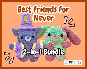 Best Friends For Never: the Wizard of Catwoodville and Bella the Zombie Bunny Halloween Easy Beginner Crochet Amigurumi Pattern Bundle