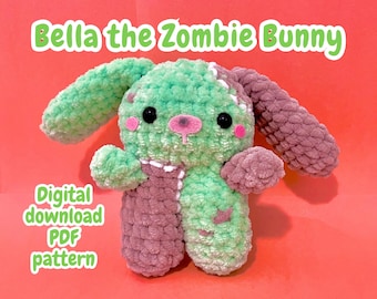 Bella the Zombie Bunny Crochet Amigurumi Halloween Beginner Pattern PDF Download