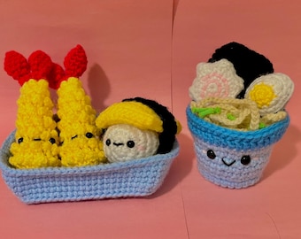 Crochet Amigurumi Japanese Set Meal Food Simple Beginner Pattern Digital PDF Download Sushi Ramen Tempura Easy Cute