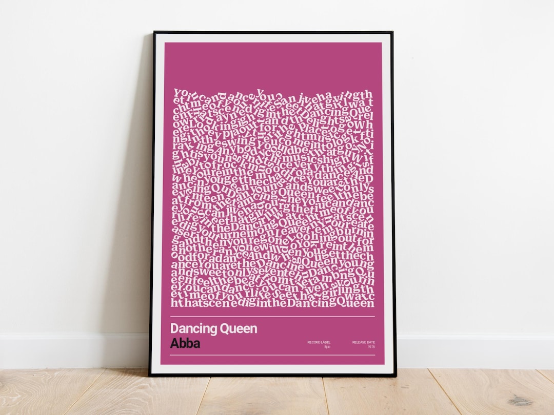 Abba : Dancing Queen - Song Lyric Poster, Modern, Minimalist ...