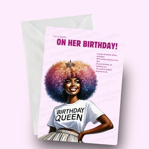 For a Queen on Her Birthday Card, Afro Woman, Beautiful Black Woman Card, Afrocentric Card, Melanin art, diversity, African American