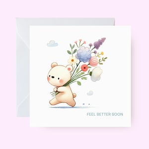 Voel je snel beter-kaart, schattige beer-kaart, beterschapskaart, Cheer Up-wenskaart, Animal Comfort-kaart, kaart met beerthema Voel je snel beter