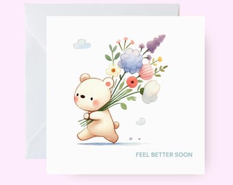 Carte Se sentir mieux bientôt, Carte ours mignon, Carte Guérir bientôt, Carte de voeux Cheer Up, Carte confort animal, Carte Se sentir mieux bientôt sur le thème de l'ours