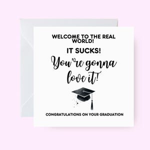 Carte de remise des diplômes du monde réel, carte de félicitations, carte de remise des diplômes humoristique, carte de nouveau diplômé, carte de remise des diplômes sur le thème des amis