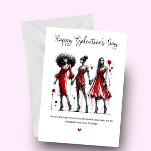 Carte Joyeuse Saint-Valentin, carte Bestie Saint-Valentin, carte Galentines femmes noires, carte de voeux amitié élégante, carte de fête copain