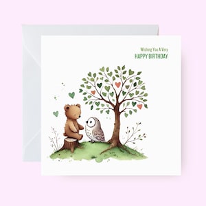Tarjeta de feliz cumpleaños, tarjeta de cumpleaños con temática de búho para ella, cumpleaños con temática de oso, linda tarjeta de cumpleaños para amiga, hermana, madre, abuela