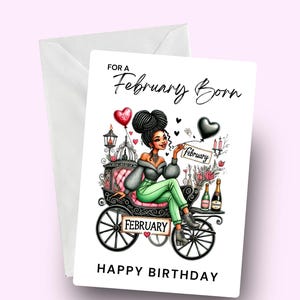 2 月の誕生日カード、黒人女性の 2 月のカード、彼女のためのアフロセントリックなカード、彼女のための誕生日カード、2 月生まれのカード、ブラック ガール マジック