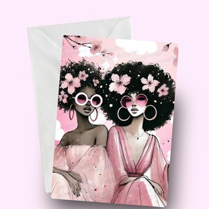 Biglietto Friends Forever, biglietto amicizia donne nere, biglietto afrocentrico rosa, biglietto apprezzamento amicizia, biglietto sorellanza elegante, migliori amiche