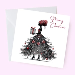 Zwarte vrouw kerstkaart, artistieke afro kerstkaart, mooie melanine vrouw kaart, afrocentrische vakantiegroet, stijlvolle kerstkaart voor haar