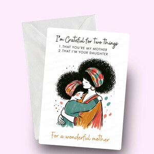 Tarjeta de agradecimiento para mamá, tarjeta para mamá, tarjeta de cumpleaños para madre negra, Día de la Madre Étnica, Para mamá, Para una madre maravillosa