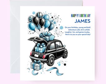 Tarjeta de cumpleaños personalizada con temática de coche, tarjeta de cumpleaños personalizada para niños, tarjeta con temática de coche, tarjeta de feliz cumpleaños para él, tarjeta de cumpleaños de coche