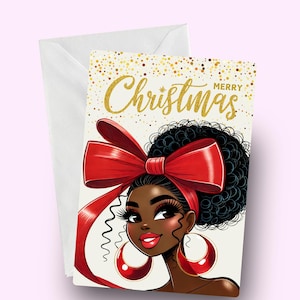 Carte de Noël afrocentrique, design festif pour femme noire, voeux de vacances élégants pour elle, carte de Noël ethnique, voeux de saison élégants, mélanine