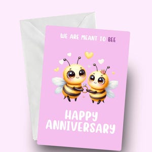 Biglietto di anniversario "Meant to Bee", biglietto con api carine, biglietto d'amore, biglietto di auguri romantico, buon anniversario per le coppie, biglietto d'amore a tema ape