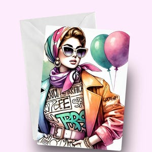 Coole Geburtstagskarte im Graffiti-Stil, Urban Chic-Karte, Modekarte, Karte für Fashionista, Gruß für Sie, stilvolle Frauenkarte, ausgefallener Geburtstag