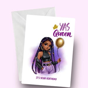 Biglietto di compleanno Yas Queen, biglietto Afro Queen, Black girl magic, biglietti Melanin, afroamericani, biglietto Black queen, biglietti Afrocentric
