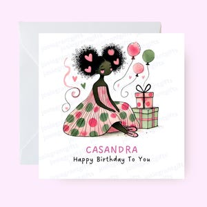 Carte personnalisée de joyeux anniversaire, carte d'anniversaire pour jeunes filles noires, carte d'anniversaire personnalisée, carte ethnique pour elle, carte pour fille nièce