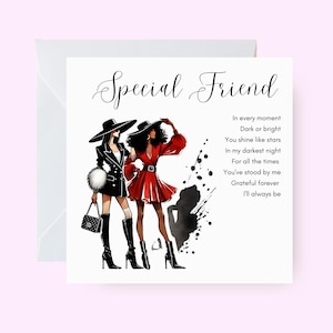 Carte d'amie spéciale, carte d'amitié pour femmes noires, carte de voeux d'amitié, carte d'amie pour elle, carte d'amitié ethnique, carte de bestie