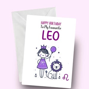 Carte de joyeux anniversaire Lion, Lion préféré, voeux d'anniversaire du zodiaque, fille Lion, carte Lion Lion, carte pour elle, carte d'astrologie, cadeau Lion, astrologie
