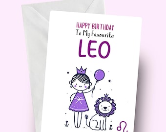 Grattis på födelsedagen Lejonet-kort, favoritlejonet, stjärnteckenshälsning, lejonflicka, lejonlejonkort, kort till henne, astrologikort, lejonpresent, astrologi
