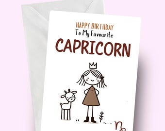 Happy Birthday Capricorn Card, Favorite Capricorn, Zodiac Birthday Greeting, Capricorn Girl, Card for Her, Astrology Card, Capricorn Gift