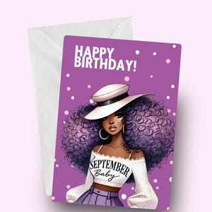 9 月の赤ちゃんカード、アフロ女性の誕生日カード、アフリカ系アメリカ人、黒人女王のグリーティング カード、彼女のためのメラニン カード、アフロセントリックなお祝い