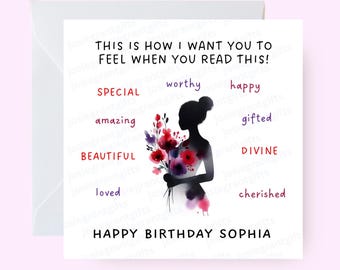 Carte Vous êtes aimé et chéri, carte de remerciement pour elle, paroles d'affirmation, carte sur le thème floral, carte pour elle, carte de voeux édifiante