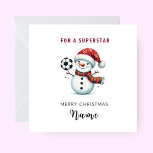 Carte de Noël personnalisée de football, carte de Noël pour les amateurs de football, carte de Noël pour les fans de foot, carte de Noël personnalisée, bonhomme de neige personnalisé football