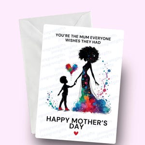Tarjeta del Día de la Madre Feliz, Mamá e hijo negros, Eres la mamá que todos desearían tener, Tarjeta para mamá, Día de la Madre, Étnico, Melanina