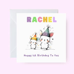 Biglietto di auguri di buon compleanno personalizzato con topi, biglietto di compleanno a tema topo, biglietto di auguri di compleanno personalizzato, biglietto di compleanno per bambini, biglietto di compleanno carino e divertente
