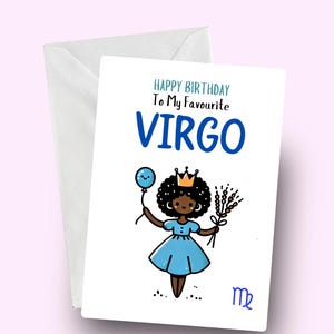 Alles Gute zum Geburtstag Jungfrau Karte, schwarze Jungfrau, Sternzeichen Geburtstagsgruß, Jungfrau schwarz Mädchen, Sternzeichen Jungfrau, Afro Jungfrau, Astrologie Karte, Jungfrau Geschenk