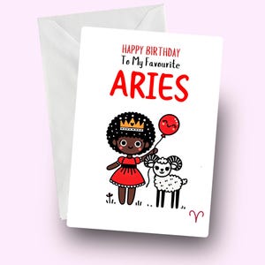 Carte de joyeux anniversaire Bélier, femme Bélier, voeux d'anniversaire du zodiaque, fille Bélier noir, carte du zodiaque pour femme noire, carte d'astrologie, cadeau Bélier