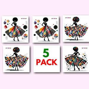 5er Pack Abstrakte Afrocentric Geburtstagskarten, Schwarze Frauenkarte, Künstlerischer Afrocentric Geburtstagsgruß, Stilvolle Geburtstagskartenpackung, Melanin