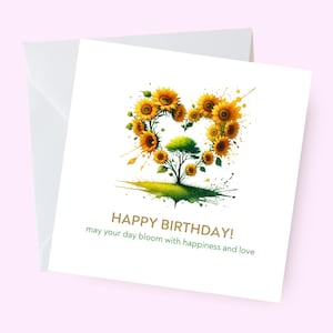 Carte d'anniversaire tournesol, carte d'anniversaire tournesol pour elle, carte d'anniversaire mignonne, thème de la nature, carte d'anniversaire amour, carte d'anniversaire florale