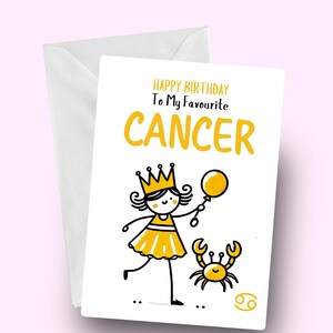 Gelukkige verjaardag kankerkaart, favoriete kanker, dierenriem verjaardagsgroet, kankermeisje, krabkaarten, kaart voor haar, astrologiekaart, cadeau Kreeft
