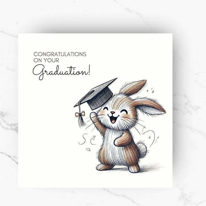 Congratulations Rabbit Graduation Card | Congratulations Card | Graduating Rabbit | Greeting ...