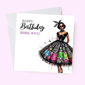 Alles Gute zum Geburtstag Rebel Soul Karte, Schöne Frau Quadrat Gruß, Ermächtigen Afrocentric Geburtstagskarte, Melanin Feier Karte, Afro
