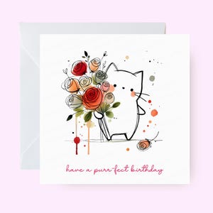 Een Purrfect-verjaardagskaart, verjaardagskaart met kattenthema, schattige dierenverjaardagskaart, leuke feestkaart, leuke kattenkaart voor hem en haar