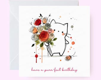 Have a Purrfect Birthday Card, Cat themed birthday card, Cute Animal Birthday Card, Fun Celebration Card, Fun Cat card for him and her