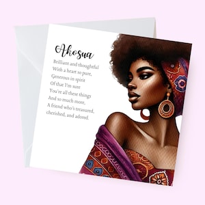 Gepersonaliseerde zwarte vrouw kaart, afrocentrisch, waardering vriend, zwarte meid magie, kaart voor zwarte vrouw, aangepaste vriendenkaart, beste vriend