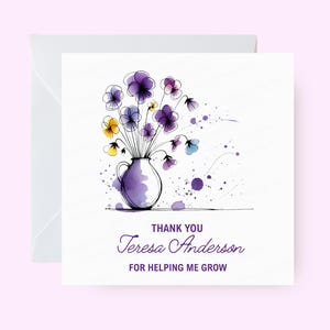 Carte personnalisée de remerciement de m'avoir aidé à grandir, carte de gratitude sur le thème des plantes, voeux d'appréciation personnalisé, carte de remerciement pour elle, mignon