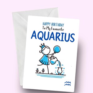 Carte de joyeux anniversaire Verseau, Verseau préféré, voeux d'anniversaire du zodiaque, fille Verseau, carte pour elle, carte astrologie, cadeau Verseau