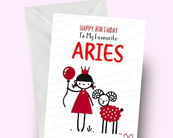 Biglietto di auguri di buon compleanno Ariete, Ariete preferito, auguri di compleanno zodiacali, ragazza Ariete, biglietto zodiacale per lei, biglietto astrologico, regalo Ariete, astrologia
