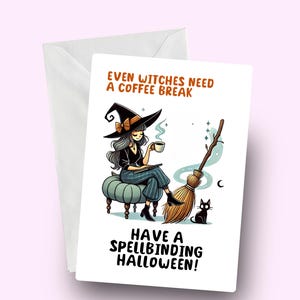 Carte d'Halloween drôle de sorcière, jolie carte d'Halloween pour elle, voeux d'Halloween envoûtants, sorcière originale, souhaits fantasmagoriques, Halloween magique