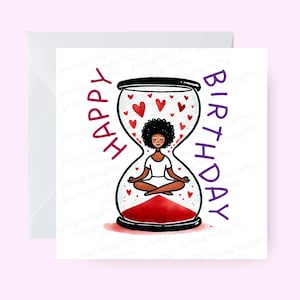 Carte de joyeux anniversaire Yogi, carte d'anniversaire pour femme noire yogi, filles noires rock, cartes d'anniversaire ethniques, carte d'anniversaire inspirante calme