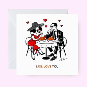 Divertente biglietto d'amore per coppie nere, biglietto d'amore nero, I Jol-Love You, biglietto a tema Jollof, nigeriano/ghanese/africano, biglietto etnico romantico