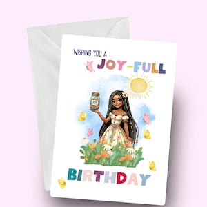 Tarjeta de cumpleaños de niña negra, tarjeta de cumpleaños de mujer negra, tarjeta de niña negra, tarjeta de felicitación negra, tarjeta étnica, tarjeta africana, tarjeta alegre, positiva