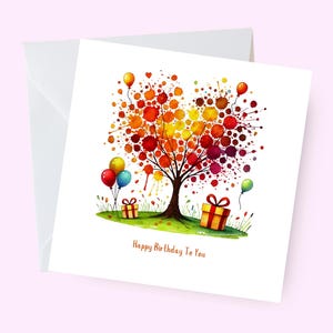 Carte d'anniversaire artistique arbre, carte d'anniversaire pour les amoureux de la nature, carte de voeux élégante, carte de célébration d'anniversaire arbre, carte élégante pour elle
